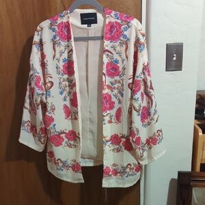 Jealous Tomato Floral Kimono Jacket - Cream and Pink